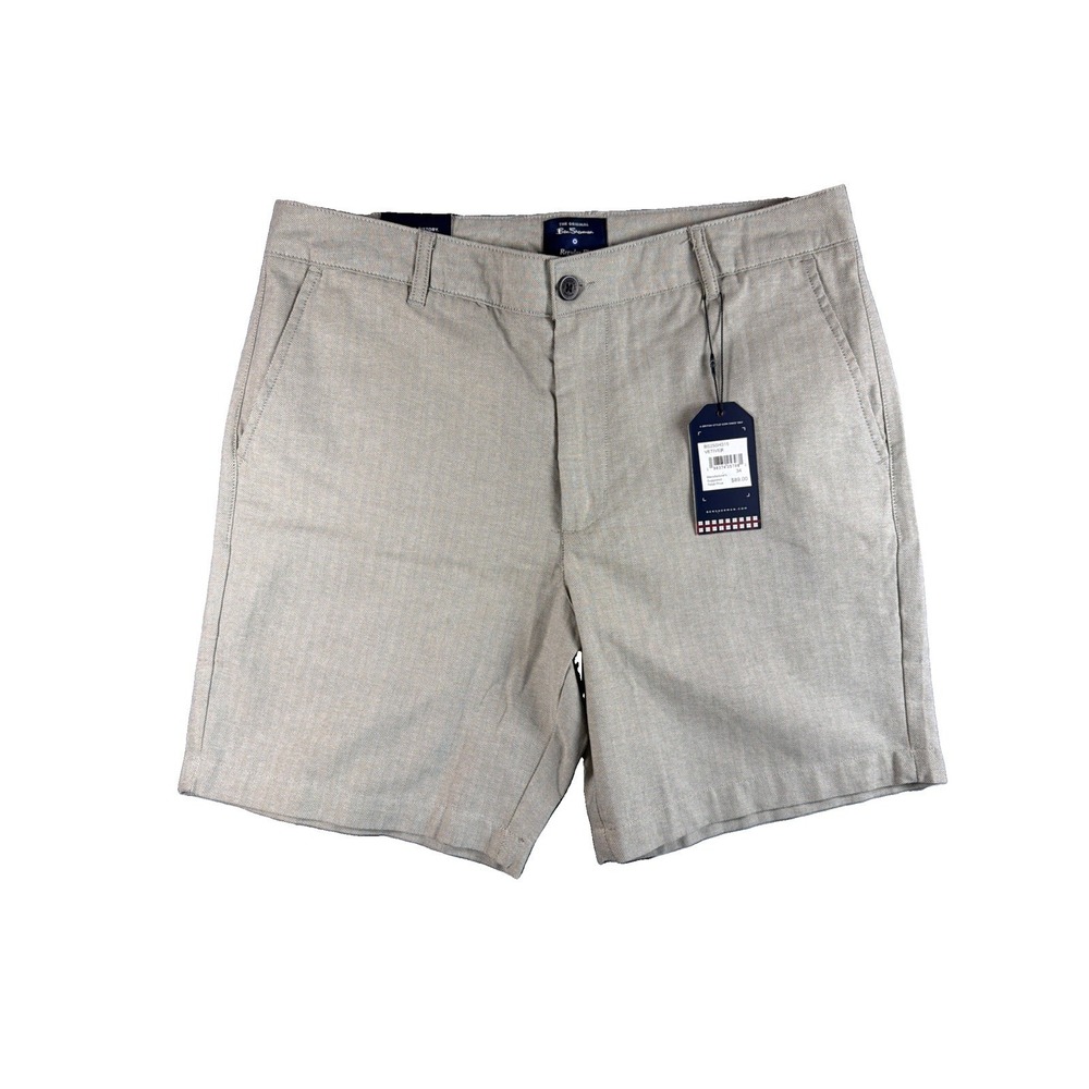 Mens Ben Sherman 34 Chino Shorts Grey Herringbone Regular Fit Vetiver